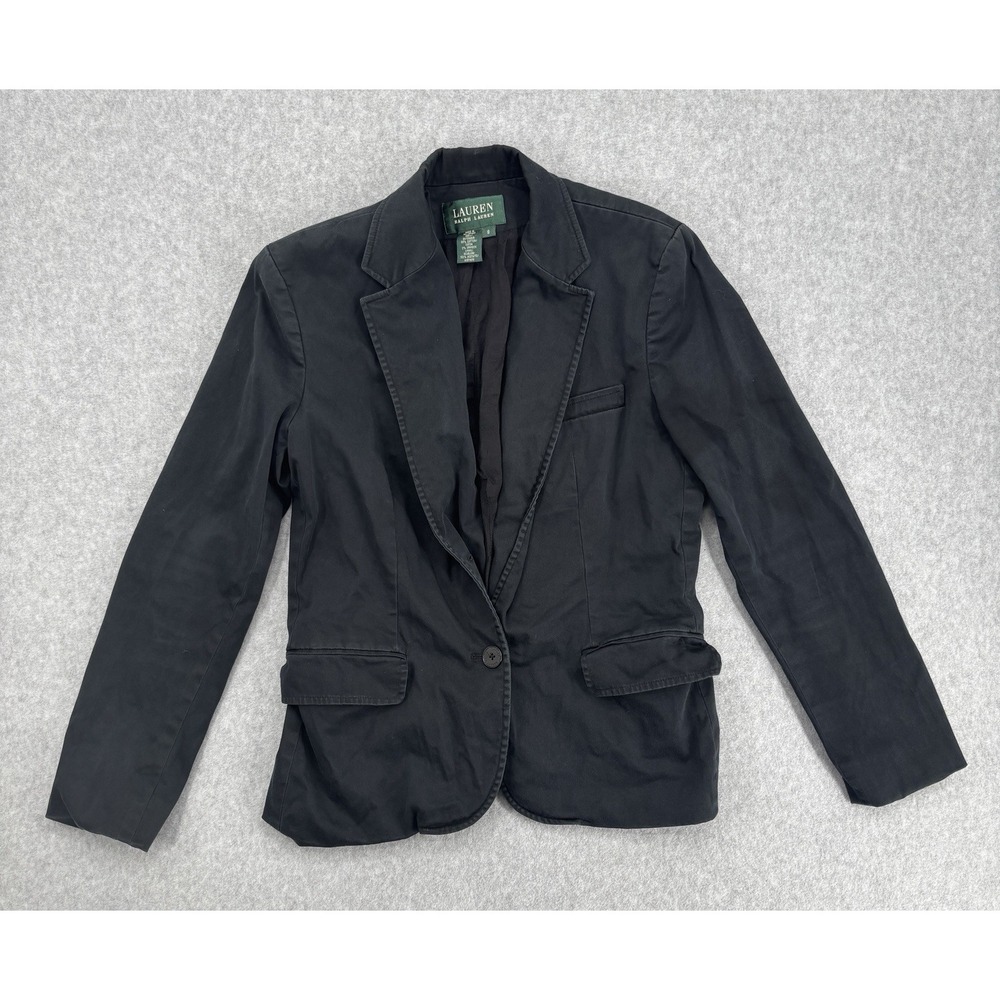 Lauren Ralph Lauren Black Cotton‎ Stretch One Button Blazer Women's 8